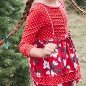 Matilda Jane Cheerful Tunic Top Red Floral Polka Dot Shirt sz 6